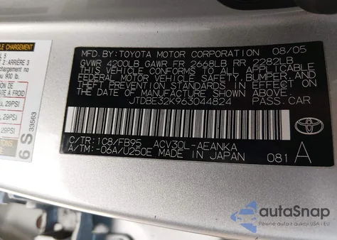 2006 Toyota Camry Le z USA, uszkodzony, nr VIN JTDBE32K963044824